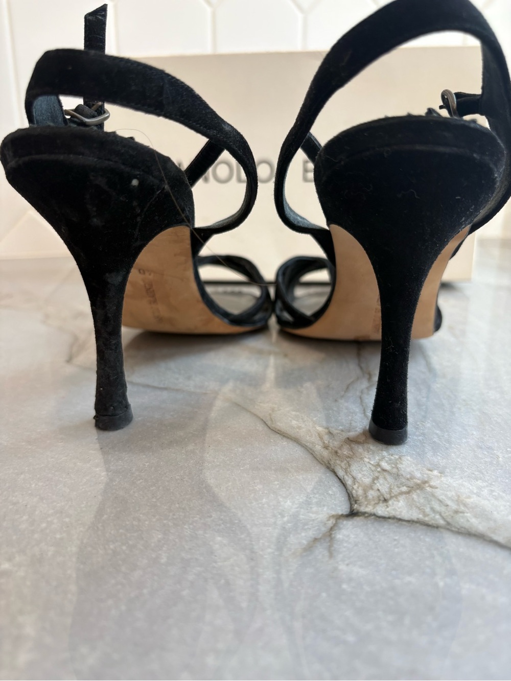 Manolo Blahnik Black Strappy Suede Stiletto Heels size 40 (10) - Picture 3 of 9